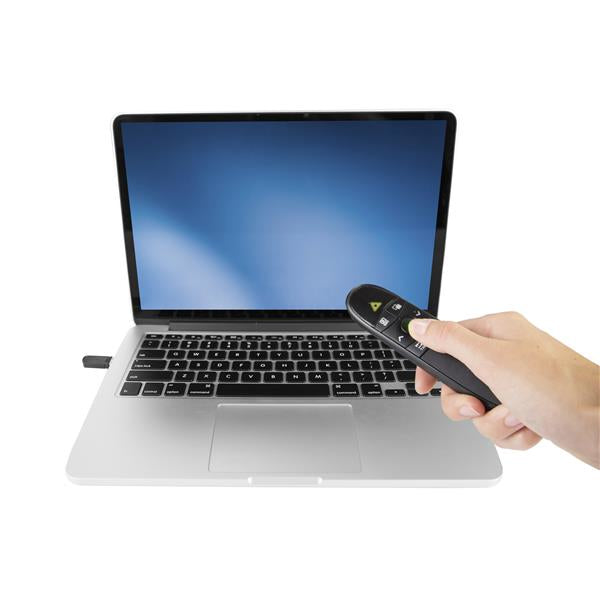 STARTECH Wireless Presentation Remote with Green Laser Pointer - 90 ft. (27 m) - USB Presentation Clicker for Mac and Windows (PRESREMOTEG)