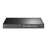 TP-LINK 16 PoE | 10|100Mbps RJ45 | 2 Combo Gigabit SFP Slots | 2 Fans | 100-240V AC | 50|60 Hz | 7.2 Gbps (TL-SL1218MP)