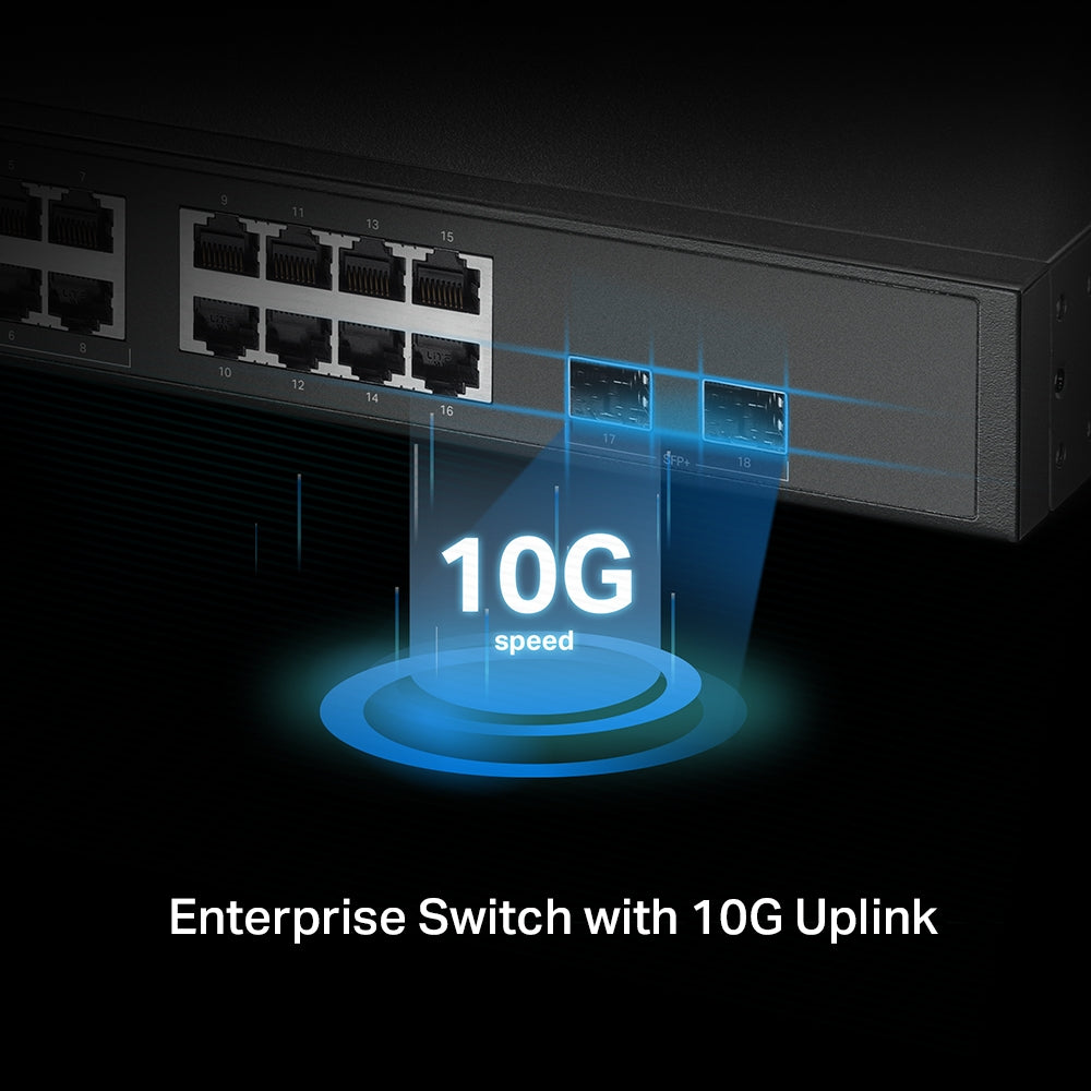 TP-LINK 16x 2.5 Gbps RJ45 | 2x 10G SFP+ Slots | 120 Gbps | 89.28 Mpps | 16 K MAC | 9 KB Jumbo | 440 x 180 x 44 mm (SG3218XP-M2)
