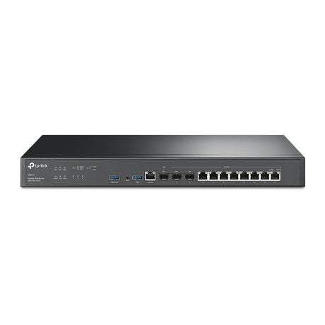 TP-LINK 2× 10GE SFP+ | 8× 1GE RJ45 | 1× 1GE SFP WAN|LAN | 1× RJ45 Console | 2× USB Ports | 4MB SPI NOR + 256 MB NAND | 4 GB DDR4 | 440 × 220 × 44 mm (ER8411)