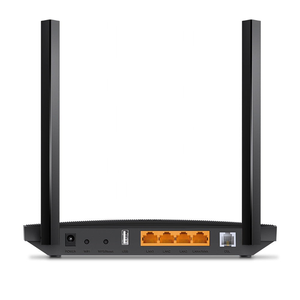 TP-LINK 2.4 + 5GHz | 300 + 867 Mbps | 1x 10|100|1000Mbps RJ45 WAN|LAN | 3x 10|100|1000Mbps RJ45 LAN | RJ11 | USB 2.0 | 215.6x124.6x31.6 mm (ARCHER VR400)