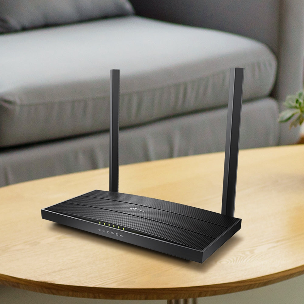 TP-LINK 2.4 + 5GHz | 300 + 867 Mbps | 1x 10|100|1000Mbps RJ45 WAN|LAN | 3x 10|100|1000Mbps RJ45 LAN | RJ11 | USB 2.0 | 215.6x124.6x31.6 mm (ARCHER VR400)
