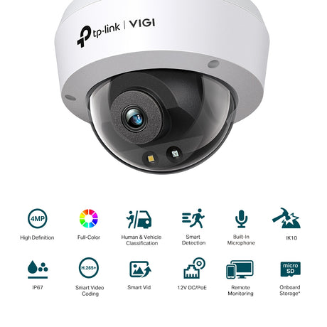 TP-LINK 4MP (2560 × 1440) | 1|3” Progressive Scan CMOS | 4 mm | F1.6 | IR Cut Filter | IP67 | IK10 (VIGI C240(4MM))