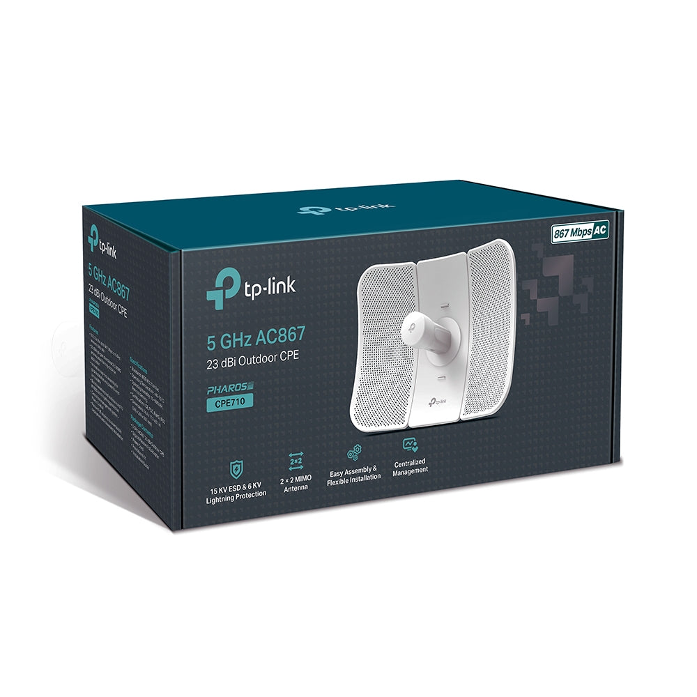TP-LINK 5GHz 867Mbps | 27dBm | 2x2 MIMO | 802.3a|n|ac | 23dBi | IP65 (CPE710)