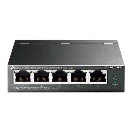 TP-LINK 5x 1G RJ-45 | PoE | 10 Gbps | 7.44 Mpps | VLAN | QoS | 99.8x98x25 mm (TL-SG105PE)