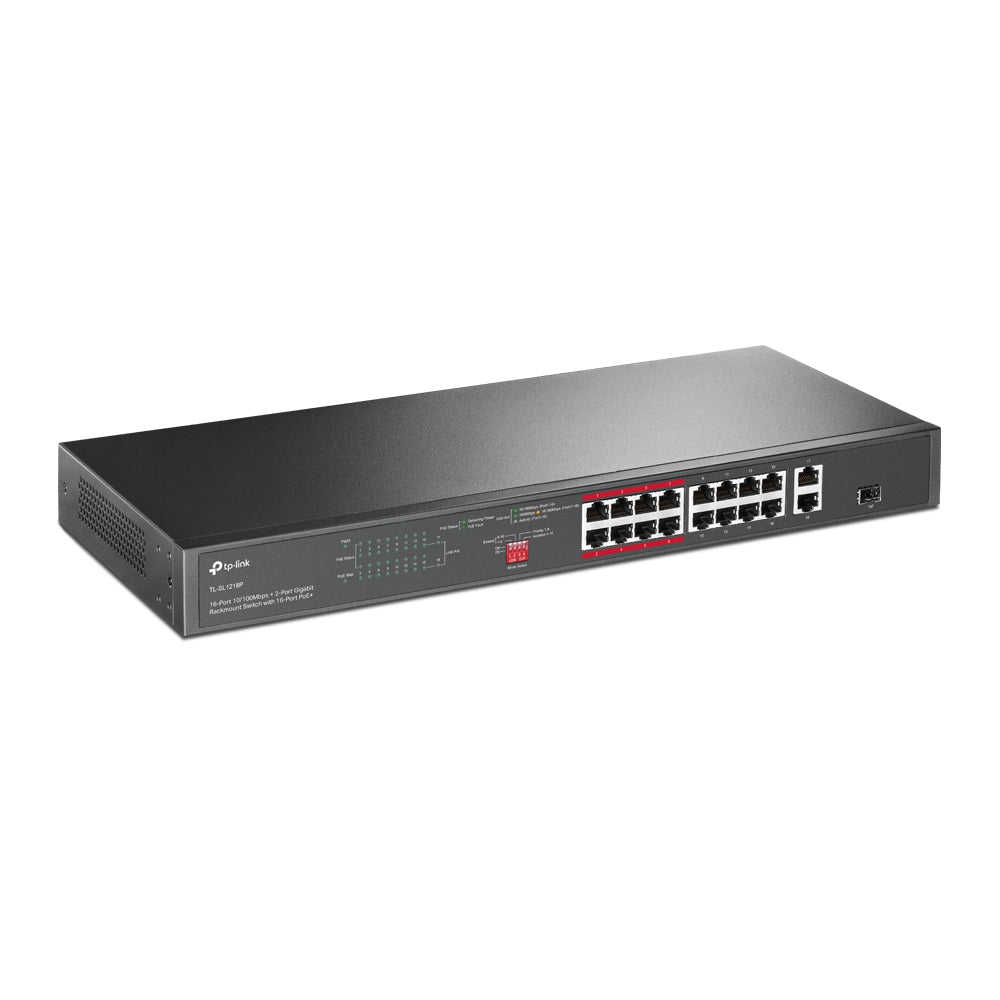 TP-LINK 7.2 Gbps | 5.36 Mpps | 16x 10|100 Mbps RJ-45 | 2x 1G RJ-45 | 1x Combo SFP | 440x180x44 mm (TL-SL1218P)