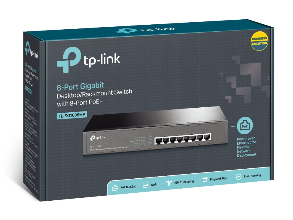 TP-LINK 8x 10|100|1000 Mb|s RJ-45 | PoE+ | 16 Gb|s | Rack Mountable (TL-SG1008MP)