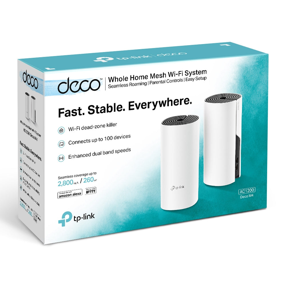 TP-LINK AC1200 | 2.4+5 GHz | 300+867 Mbps | 2 x Gigabit RJ-45 | 90.7 x 90.7 x 190 mm | 2-pack (DECO M4(2-PACK))