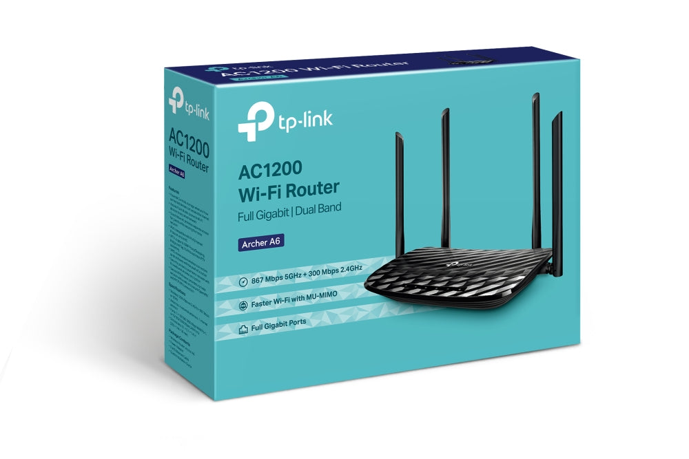 TP-LINK AC1200 Wireless MU-MIMO Gigabit Router | 2.4|5 GHz | 5 RJ-45 | 802.11ac|n|a|b|g|n (ARCHER A6)