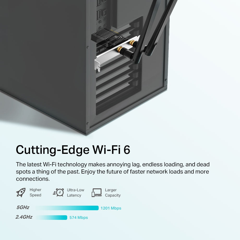 TP-LINK AX1800 Wi-Fi 6 | 802.11ax | 2.4|5 GHz | Bluetooth 5.2 | 55 x 36 x 11.5 mm (ARCHER TX20E)