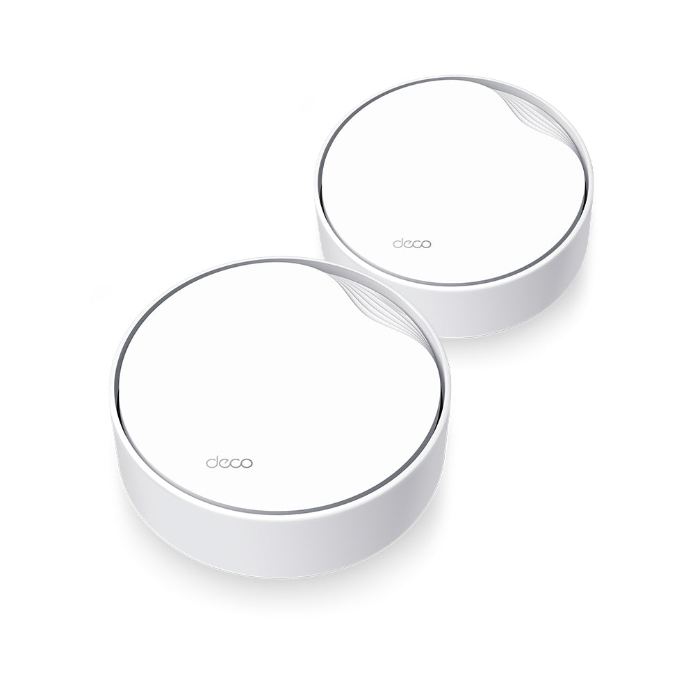 TP-LINK AX3000 (2402|574 Mbps) | Wi-Fi 6 2.4|5 GHz | 2 x RJ-45 | 154 x 154 x 68.6 mm | 2-pack (DECO X50-POE(2-PACK))