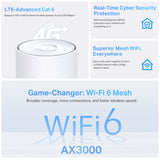 TP-LINK AX3000 | Wi-Fi 6 | 2.4 | 5 GHz | 1.7 GHz Quad-Core CPU | 3 x Gigabit Ports | 3G|4G | 105 × 105 × 167 mm (DECO X50-4G(1-PACK))