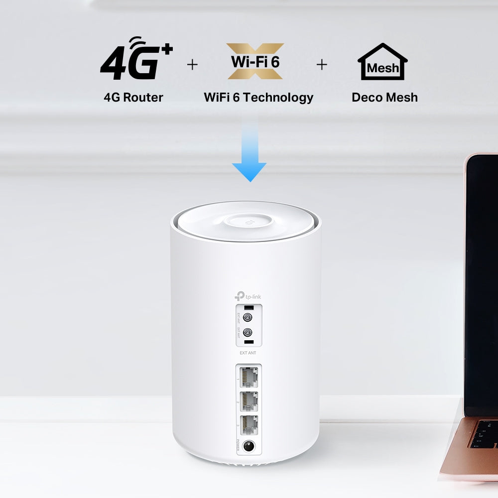 TP-LINK AX3000 | Wi-Fi 6 | 2.4 | 5 GHz | 1.7 GHz Quad-Core CPU | 3 x Gigabit Ports | 3G|4G | 105 × 105 × 167 mm (DECO X50-4G(1-PACK))