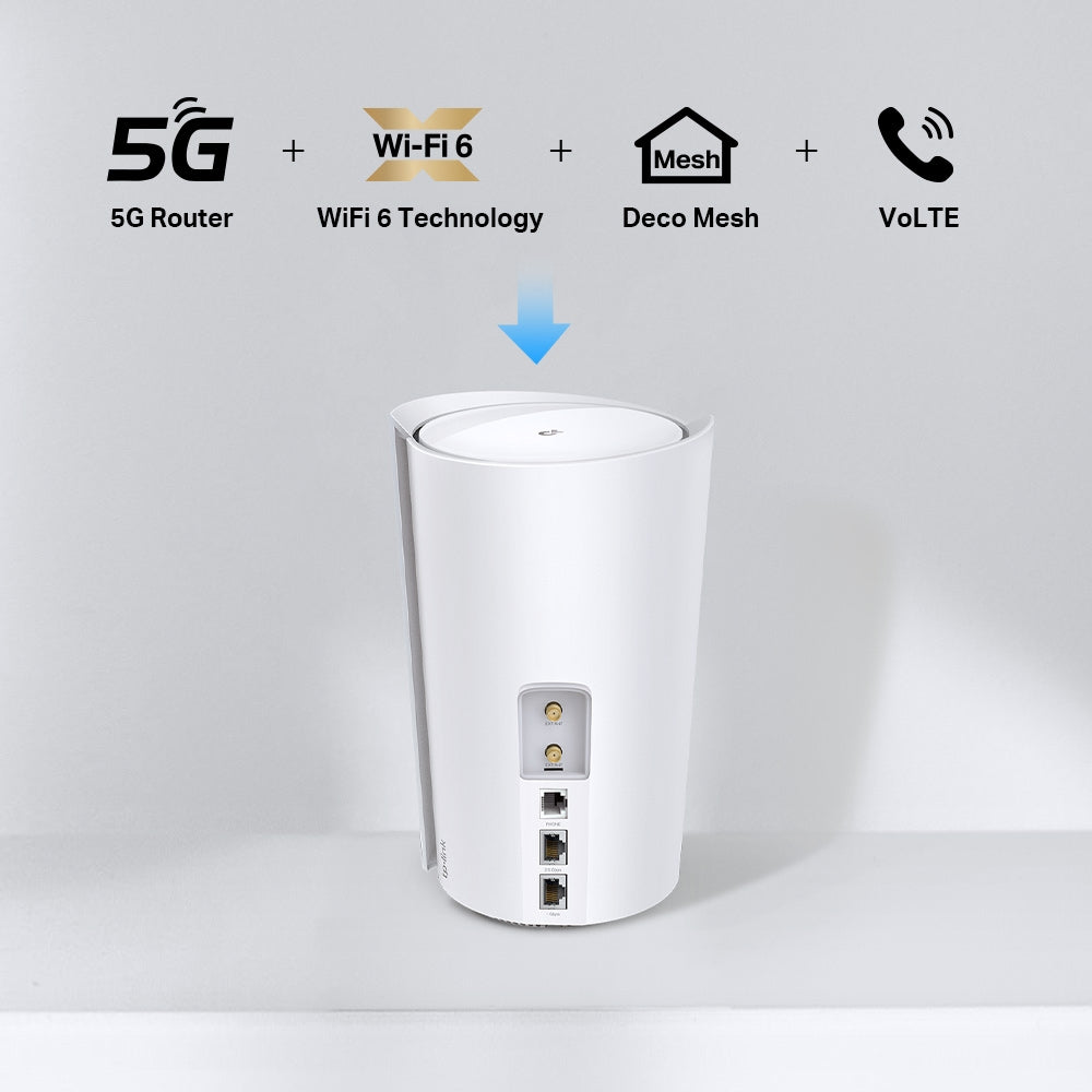 TP-LINK AX6000 | Wi-Fi 6 | 2.2 GHz Quad-Core CPU | 5G|4G | 210.5 × 130 × 123mm (DECO X80-5G(1-PACK))