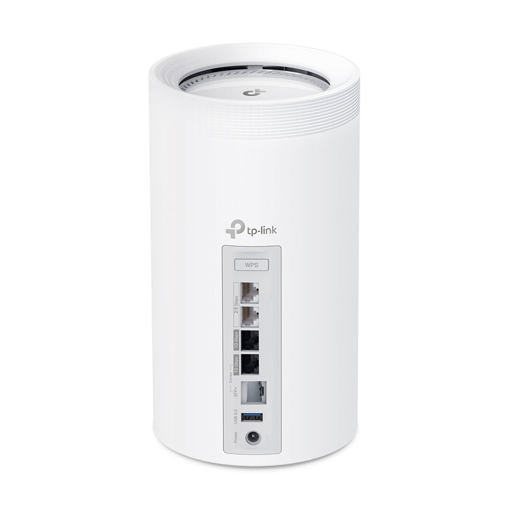 TP-LINK BE19000 | Tri-Band 2.4|5|6GHz | 4×4 MU-MIMO | 1x 10 Gbps | 1x 10 Gbps SFP+|RJ45 Combo | 2x 2.5 Gbps | USB 3.0 | 128x128x236 mm | 1-pack (DECO BE85(1-PACK))