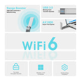 TP-LINK IEEE 802.11 a|b|g|n|ac|ax | 2.4 GHz | 5 GHz | USB 3.0 | MU-MIMO | WPA3 (ARCHER TX20UH)