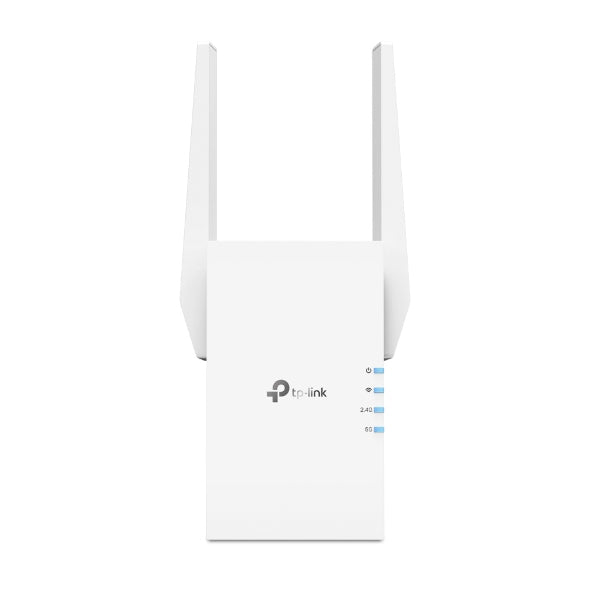 TP-LINK Wi-Fi 6 | 2.4-5 GHz | 574-2402 Mbps | 16-21 dBm | WPS | Reset | Ethernet | 100-240V | 50|60Hz | 97×46×158 mm (RE705X)