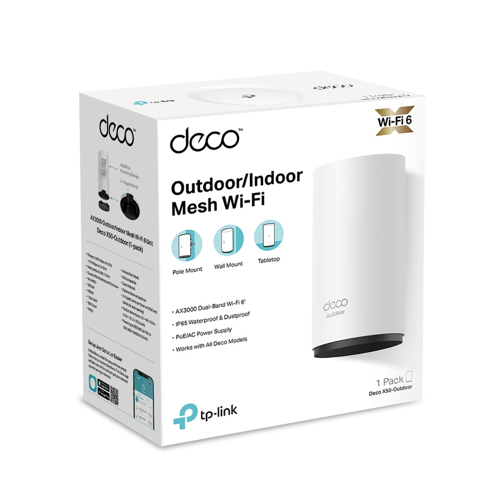 TP-LINK Wi-Fi 6 | AX3000 | 1-3 Bedroom Houses | SPI Firewall | Access Control | WPA|WPA2|WPA3 | 110 × 121.3 × 215.5 mm (DECO X50-OUTDOOR(1-PACK))