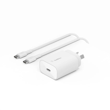 BELKIN BoostCharge USB-C PD 3.0 PPS Wall Charger 25W + USB-C Cable(1M) - White(WCA004au1MWH-B6),Dynamic power delivery,Compact,Fast & Travel Ready,2YR