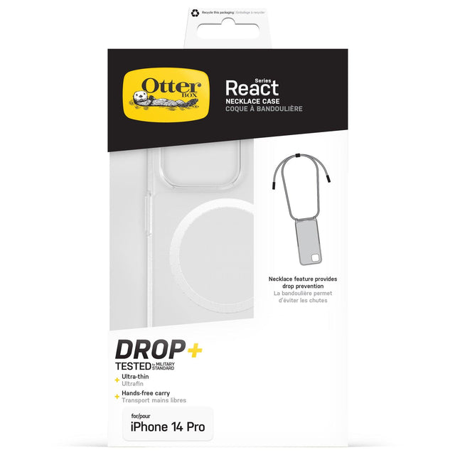 OtterBox React Necklace Case with MagSafe for iPhone 14 Pro, Ultra-Slim, Protective Case with Adjustable and Detachable Necklace Strap, Tested to Military Standard, Clear